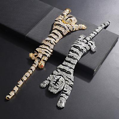 Men's Oversized Domineering Glitter Rhinestone Tiger Brooch Fashion Shawl Animal Pin Suit Women's Coat Accessories