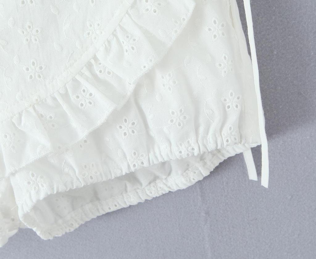 Lace Trim Bubble Sleeve Top & Skort Set - Women's Summer Two-Piece