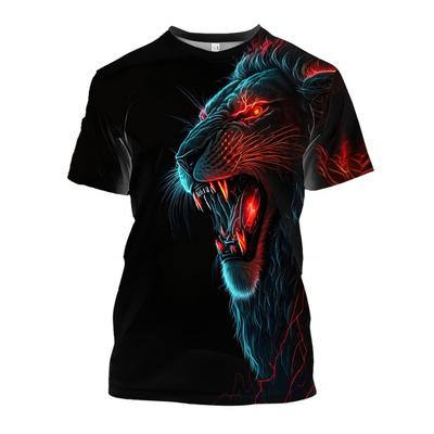 Animal 3D Print T Shirt Fashion Lion Pattern Tees O Neck Short Sleeve Tops Summer Breathable Man T Shirts Men Cartoon Clothing