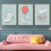 Cartoon Animal Canvas Painting Elephant Rabbit Balloon Children's Room Decorative Painting Creative Art Hanging Painting
