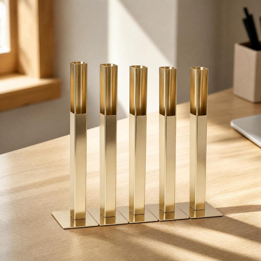5 Pieces Slim Slender Metal Tabletop Vase Modern Tall Square Tube for