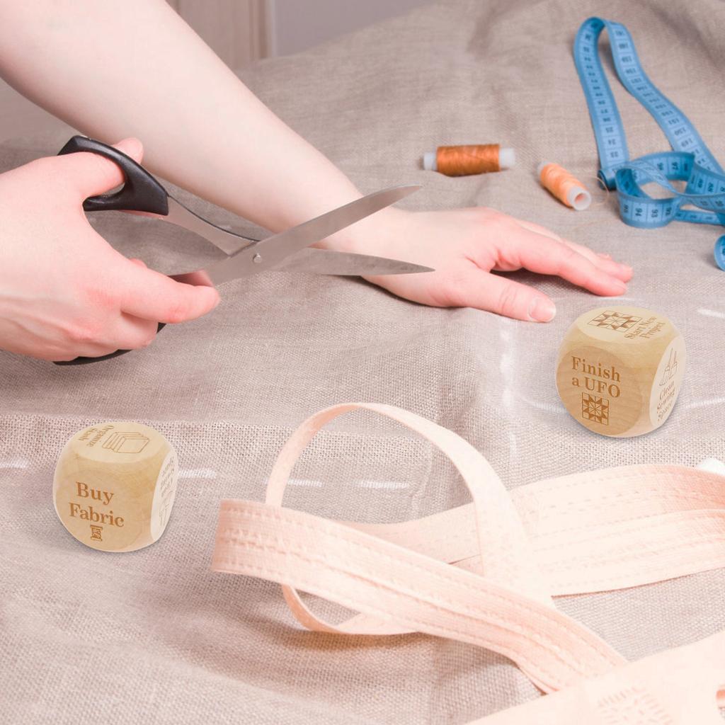 6Pcs Fun Quilters Dice Handmade Wood Quilting Decision Dice with 6 Engraved Sewing Tasks for Sewing Lover and Craft Enthusiast