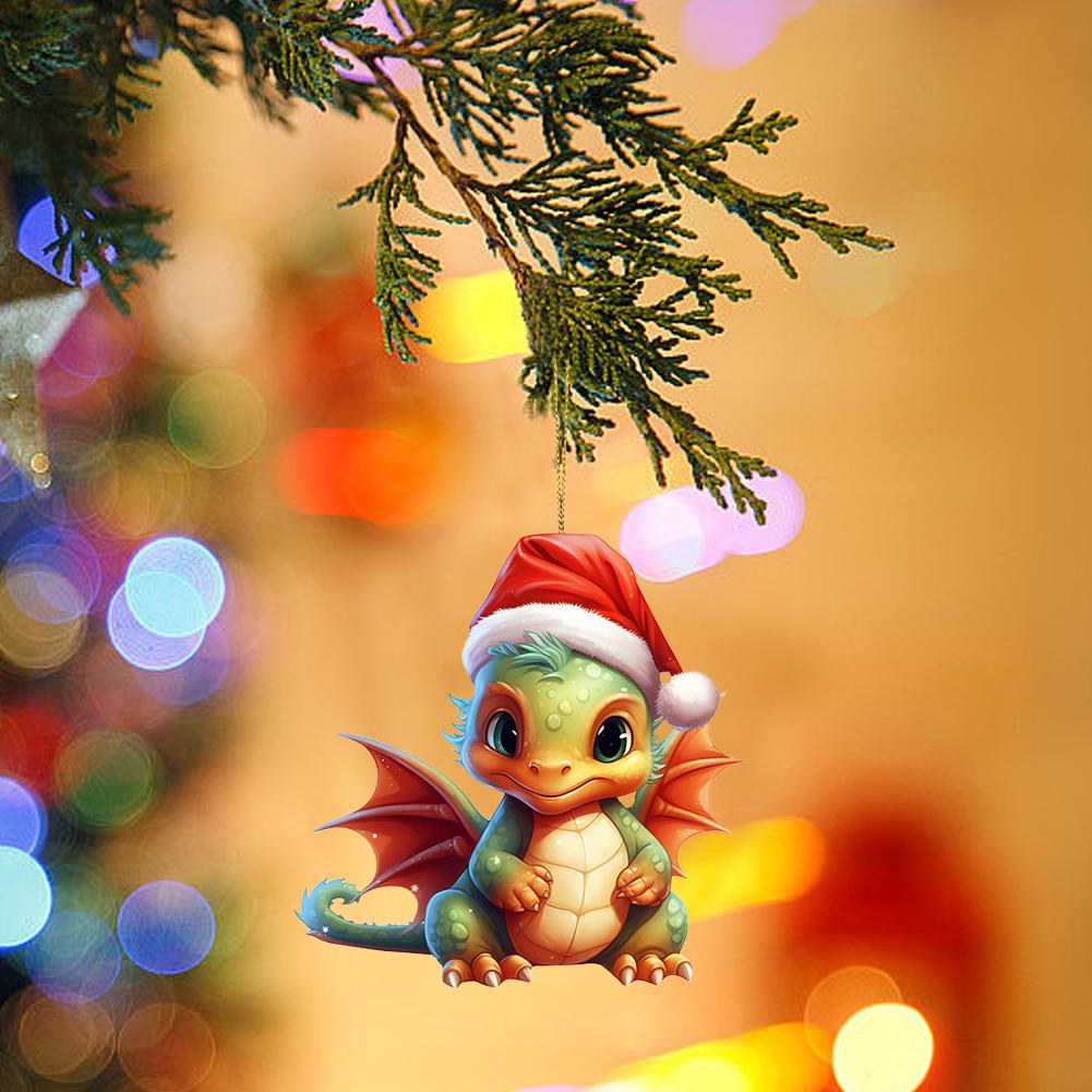 Cartoon Xmas Tree Hanging Pendant Toy Christmas Dragon Ornaments Lovely Cool Statue of Baby Dragon for Home Office Desktop Decor