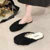 Aphixta 2.5cm Square Heel Warm Winter Furry Slide Kid Suede Women Slippers Women Shoes Round Toe Low Heel Slip On Hair Slides