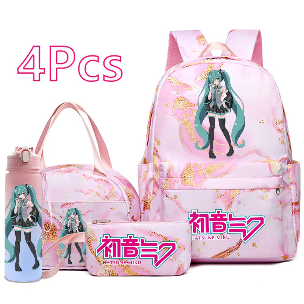 4 ks/sada Anime Hatsune Miku Potisk Batoh Kabelka Pouzdro na tužky 750ml Láhev na vodu pro Dospívajícího Chlapce Dívku Velkokapacitní Voděodolný Školní batoh Dárek
