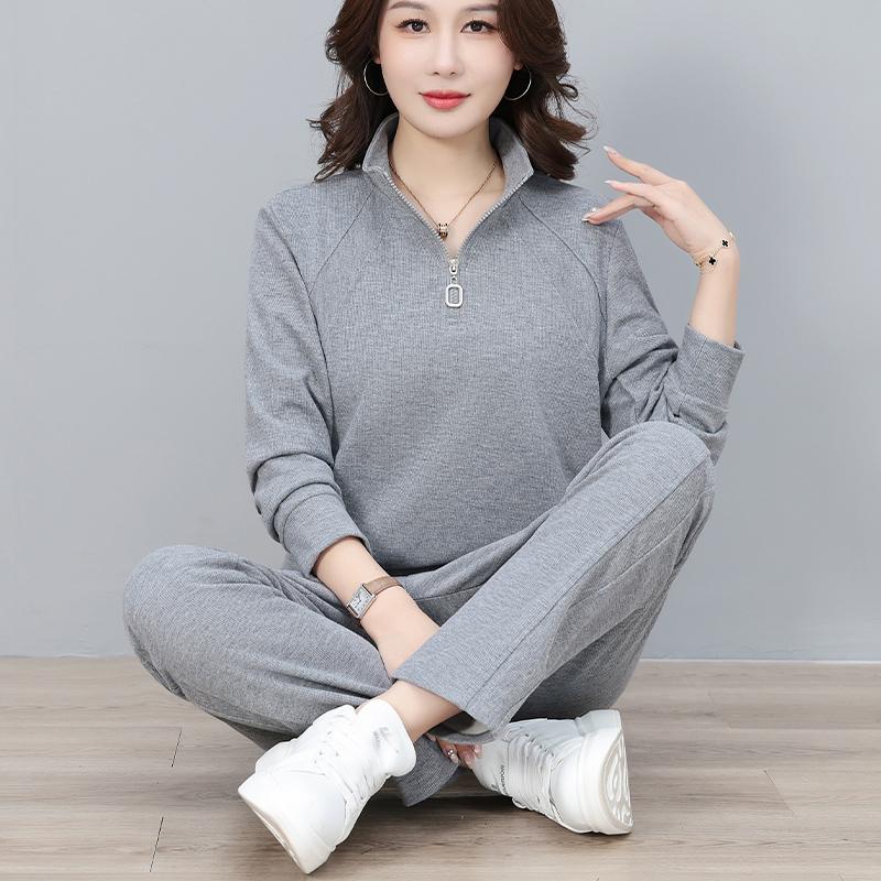 Fashion Stand Collar Half Cardigan Zipper Sport Suit for Women Spring Autumn Casual Sports Outfit Tracksuit for Ladies