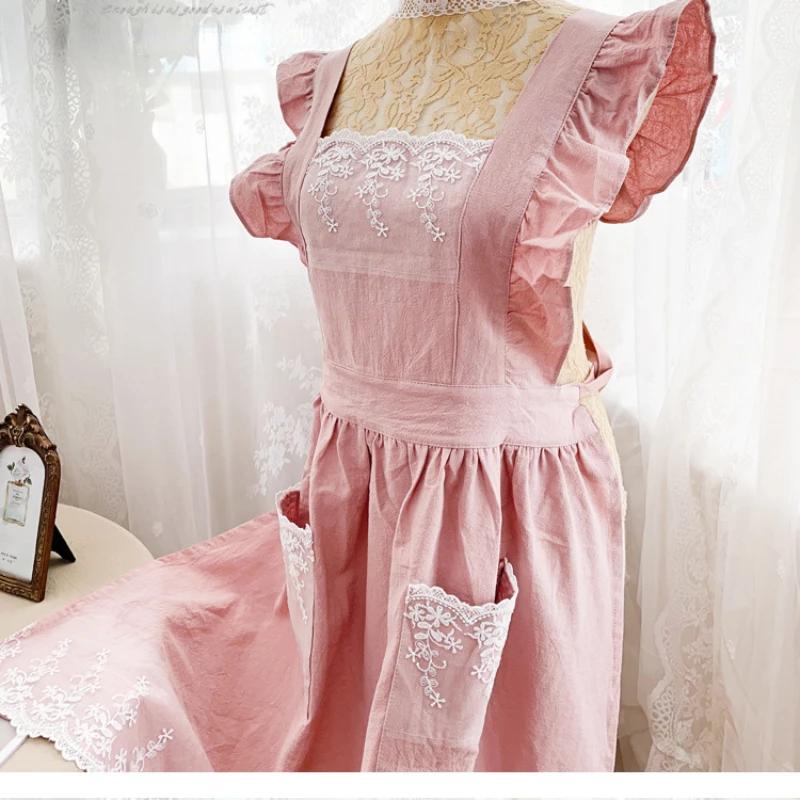 Weibliche Frauen Schürze Baumwolle Leinen Schürzen Kleid Garten Café Küche Kochen Florist Palace Stil Vintage Mode Kleid Aproning
