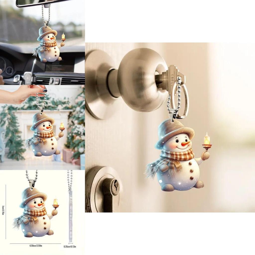 Christmas Cute Handheld Candle Snowman Pattern Acrylic Pendant For Holiday Decor And Gift Idea