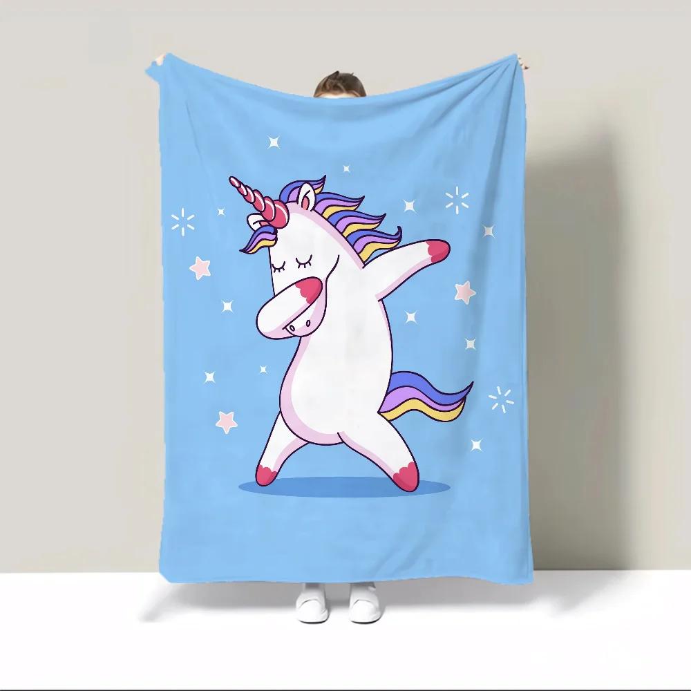 Cute Cartoon Unicorn Flannel Blanket Throw Knitted Plaid Home Interior Warm Blanket for Winter Fluffy Soft Blankets & Throw Knee