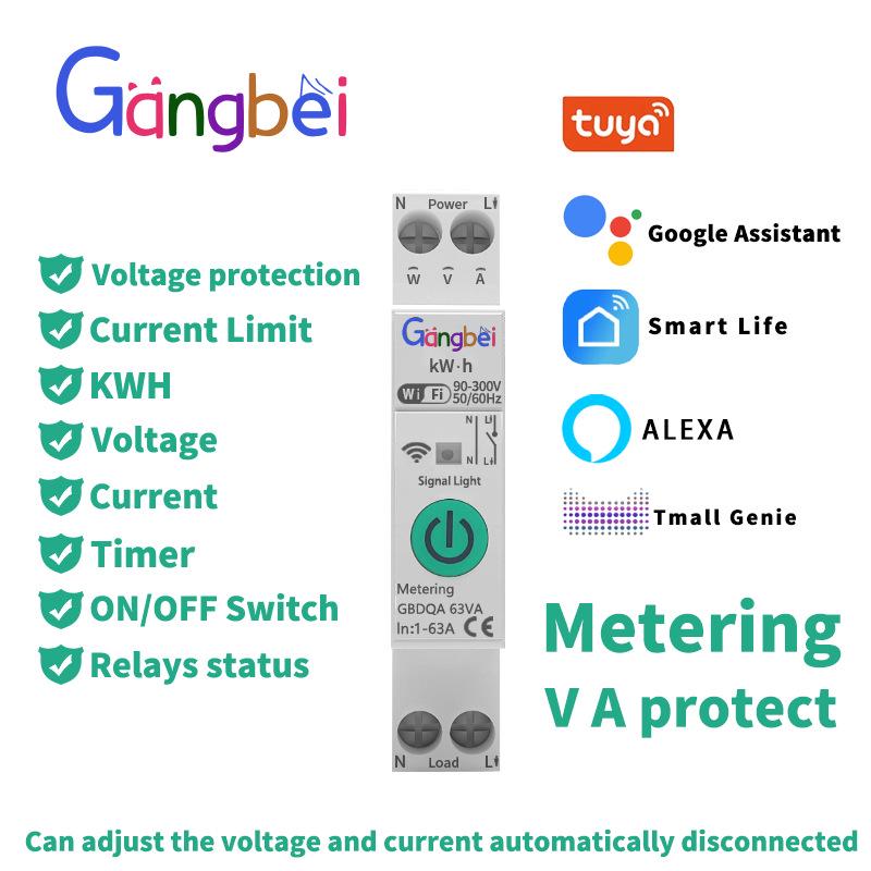 Smart 63A 1P WiFi Circuit Breaker with Wireless Remote Control for Smart Home