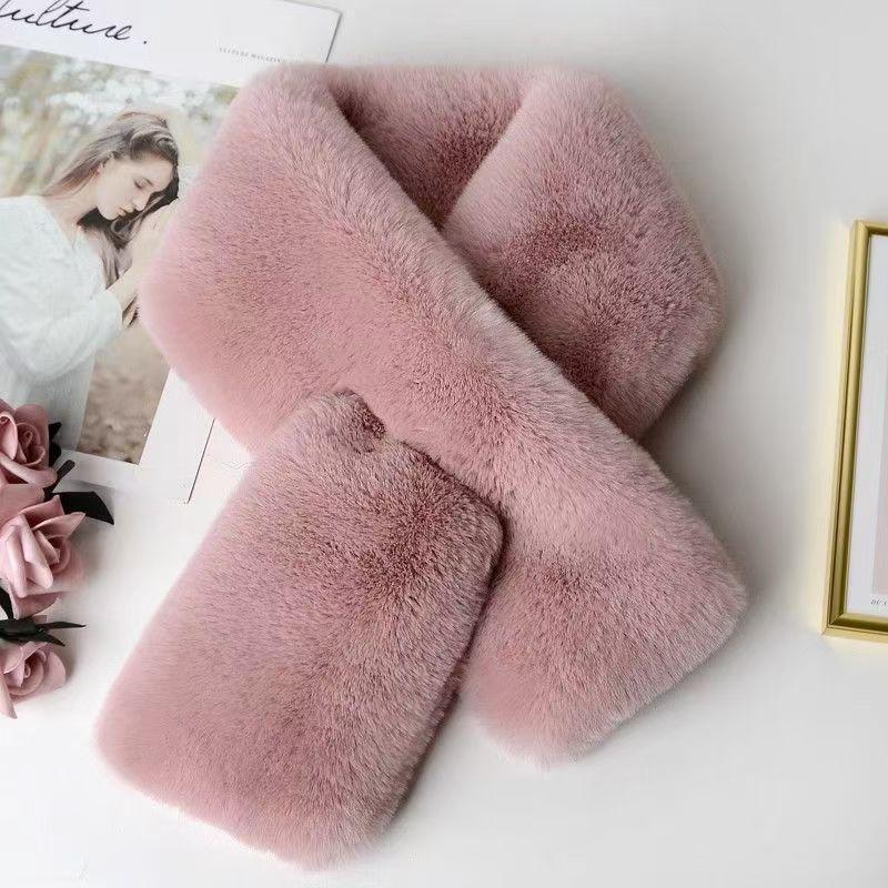 Imitation Rex Rabbit Fur Cross-Style Neck Warmer Scarf - Short, Thickened, Versatile Winter Collar