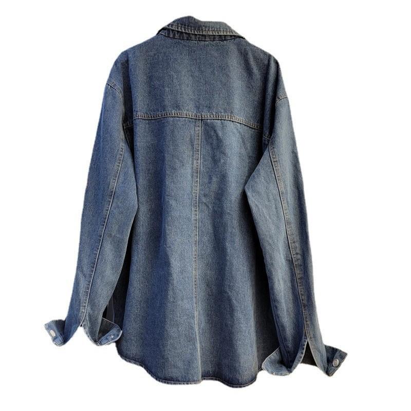 European Station Spring New Heavy Industry Diamond Loose Denim Shirt Women's Design Versatile Single-breasted Shirt