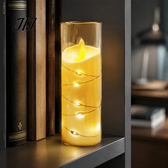 Decorative Led Lights for Home Decor Flameless LED Candles, Battery Operated Acrylic Pillar Candles with Embedded Tea Living Room String, Flickering