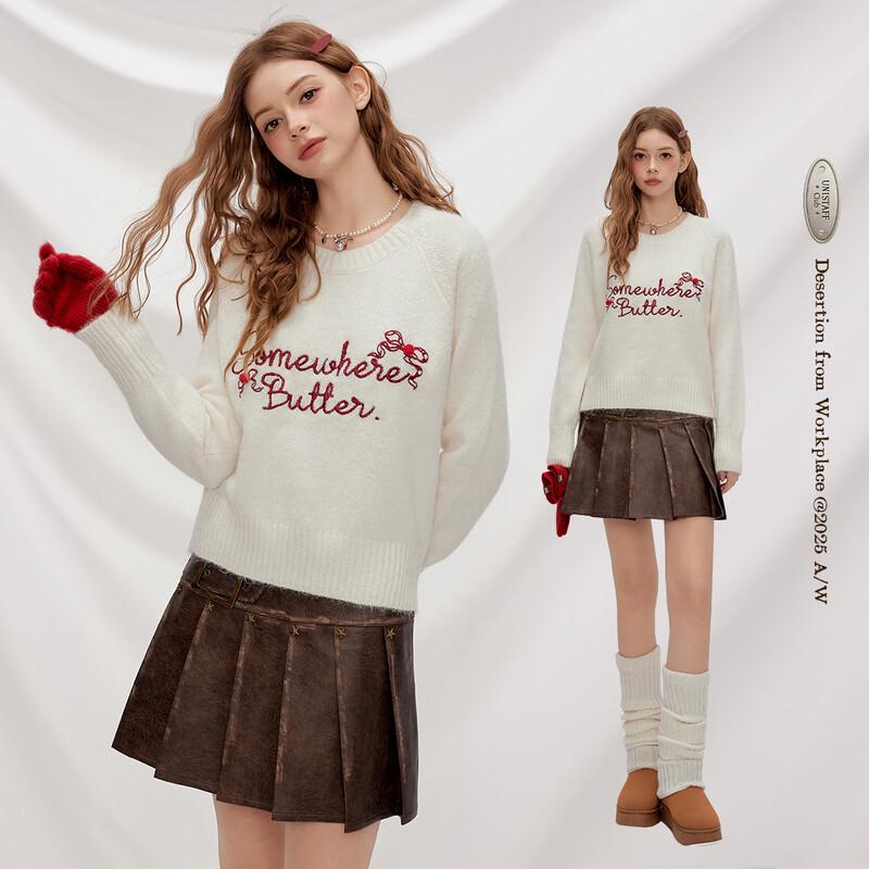 UNIFREE Letter Embroidered Pullover Sweater