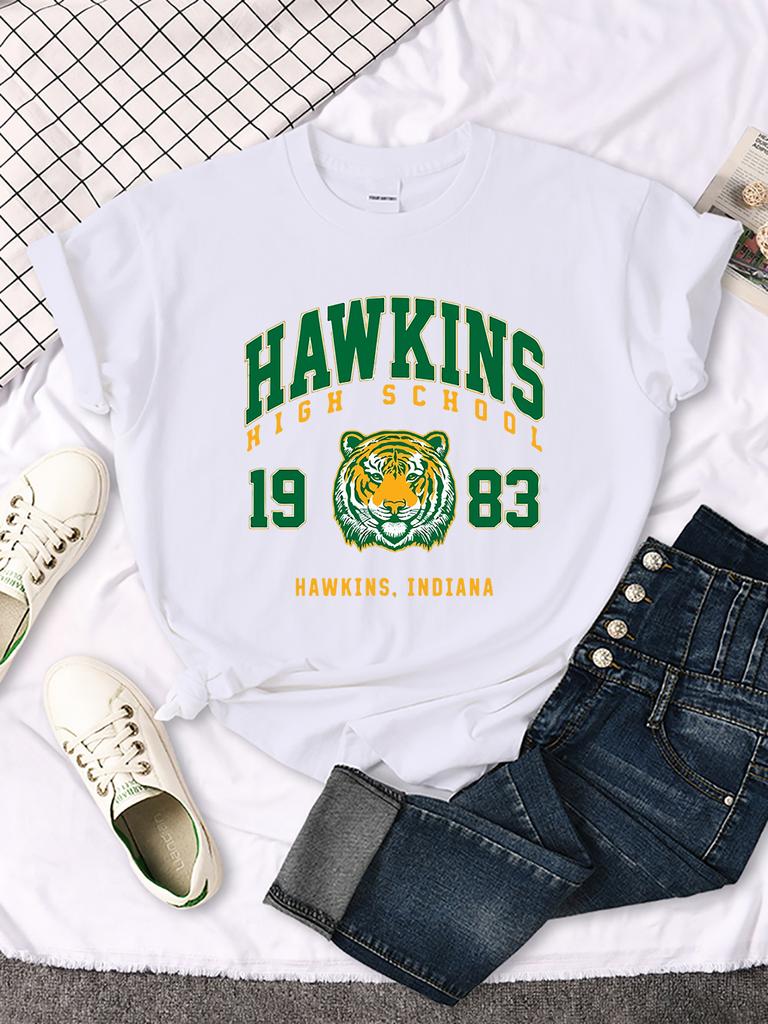 Hawkins High School 1983 Tryckt Dam T-shirt Nya Harajuku T-shirts Streetmode Streetwear Casual Rundhals Kläder