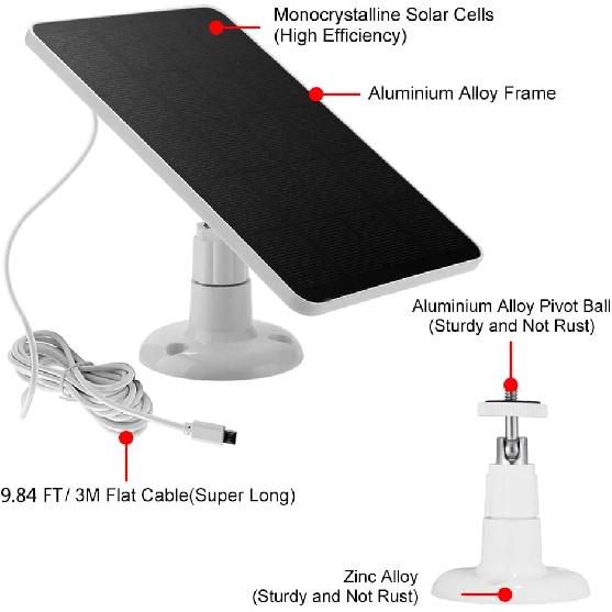 Solar Panel Charger -Weather Resistant, 4W 5V Solar Panel Wall Mounting Low-Power Solar Charging Panel Waterproof for Doorbell Security Camera,Bird