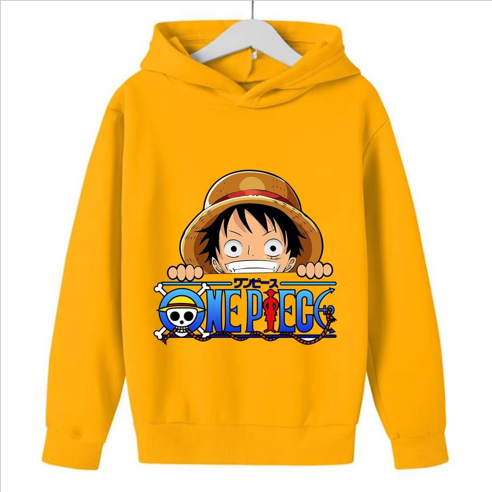 Anime One Piece Luffy Skull Logo Print Hoodie Kids Pullover Hooded Sweatshirt Autumn Streetwear Children Tops