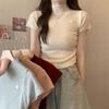 Camisa de Malha Slim Fit para Mulheres de Escritório Verão 2023 Tops Blusa de Manga Curta Gola Meio Alta Camisas Lisas Roupas Femininas 25250