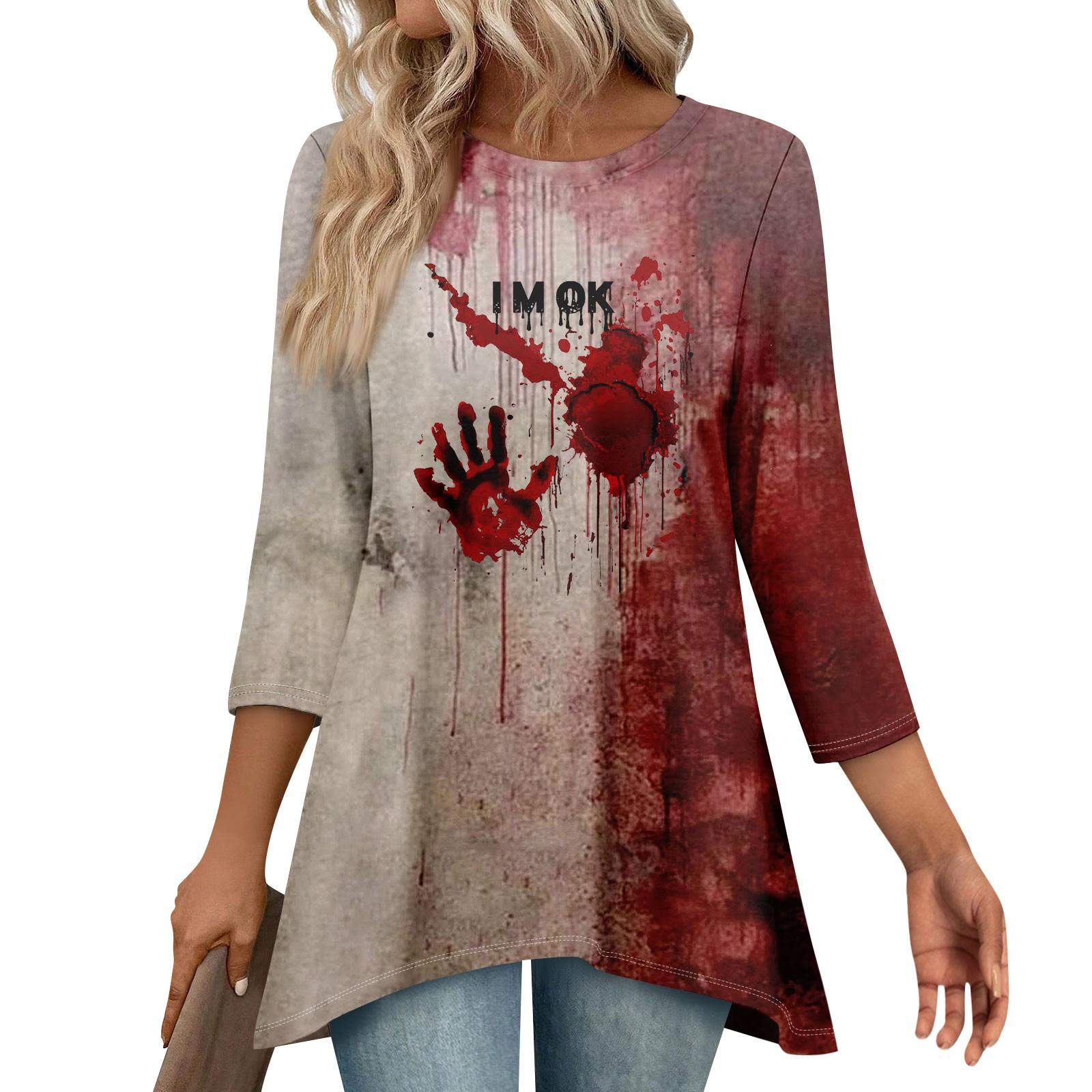 

Туники для женщин Свободного кроя Топы с принтами Рукав 3/4 Женские топы с асимметричным подолом M