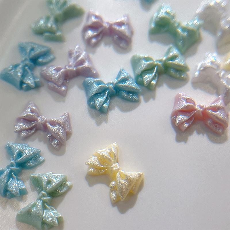 50Pcs Pearlescent 3D Nail Art Bow Charm For Nails Decoration Design Kawaii Manicure Accessories Bow-Knot Diy Craft Supplies
