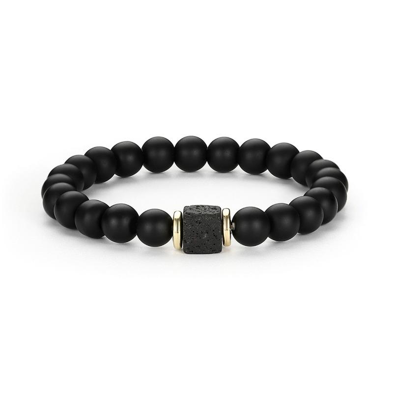 Men's M Frosted Volcanic Stone Bracelet, Square Black Agate Fashion High-end Beaded Hand Jewelry.