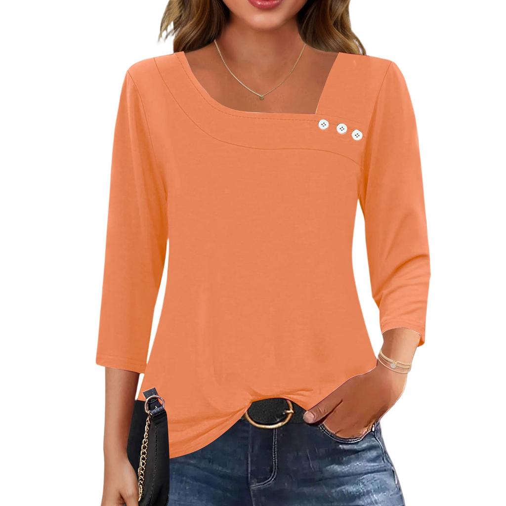 3/4 Sleeve Shirts For Women  Tees Blouses Casual Plus Size Basic Tops Pullover