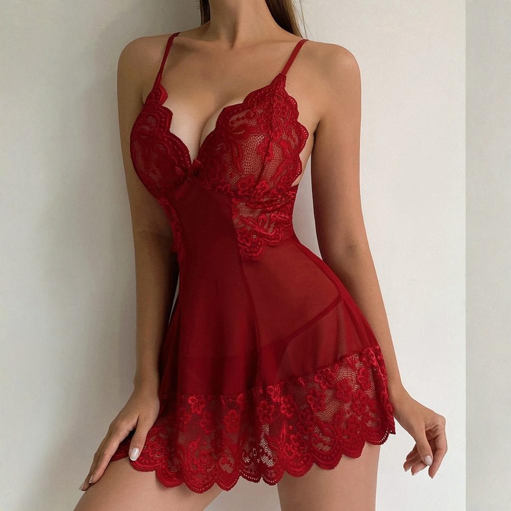 Women's Sleepwear Spaghetti Strap Dress Transparent Sexy Nightgowns Lace Pajamas Sexy Set Lingerie