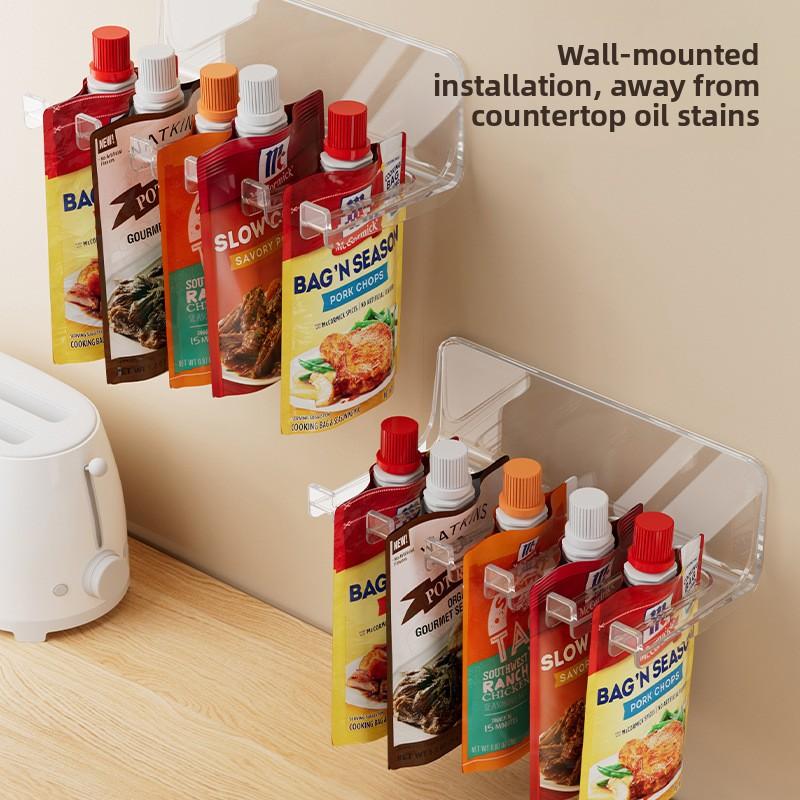 No punching wall-mounted seasoning clip rack, seasoning bag storage rack, wall hanging shelf storage