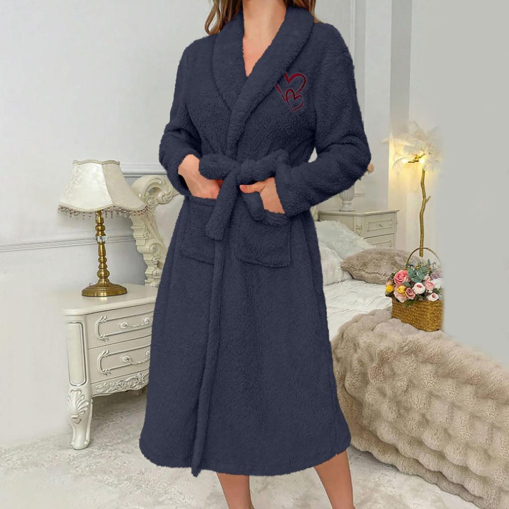 Women's -Color Long-Sleeve /Winter Warm Bathrobe Plush Homewear Robe Homewear Set