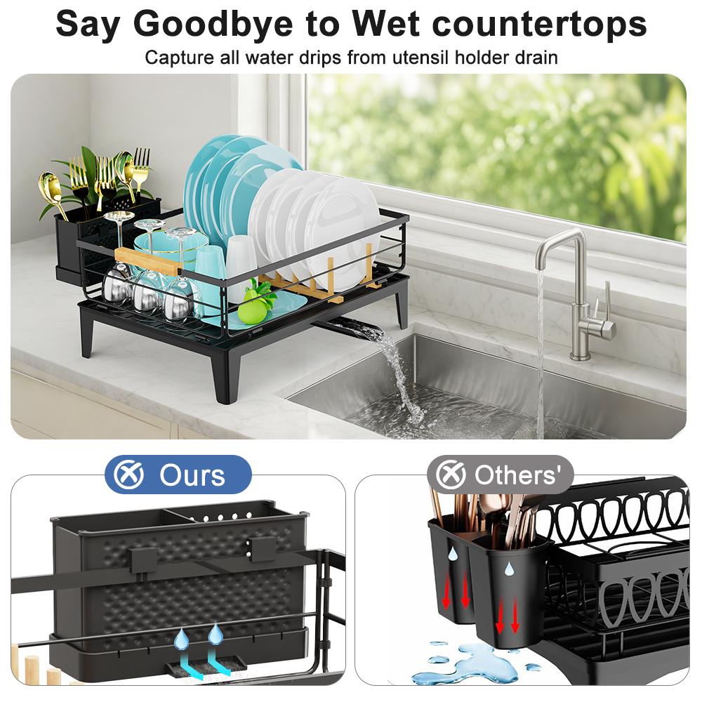 Foldable Dish Drying Rack for Kitchen Counter Large Dish Storage Rack with Drainboard Rustproof Dish Drainer with Cutlery Holder