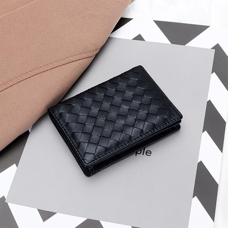 Unisex Woven Lambskin Business Card Holder: Genuine Leather, Large Capacity
