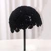 Fashion Flower Embroidery Hollow Crochet Knitted Hat French Retro Beanie Accessories