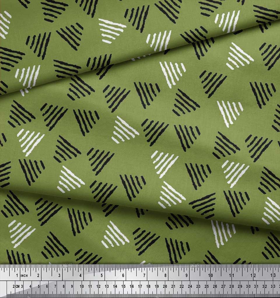 Soimoi Blue Japan Crepe Satin Fabric Triangle Block Print Fabric by the Yard 42 Inch