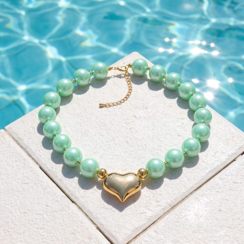 Resin Beaded Necklace Round Sweater Chain Light Luxury Women Clavicle Chain Vacation