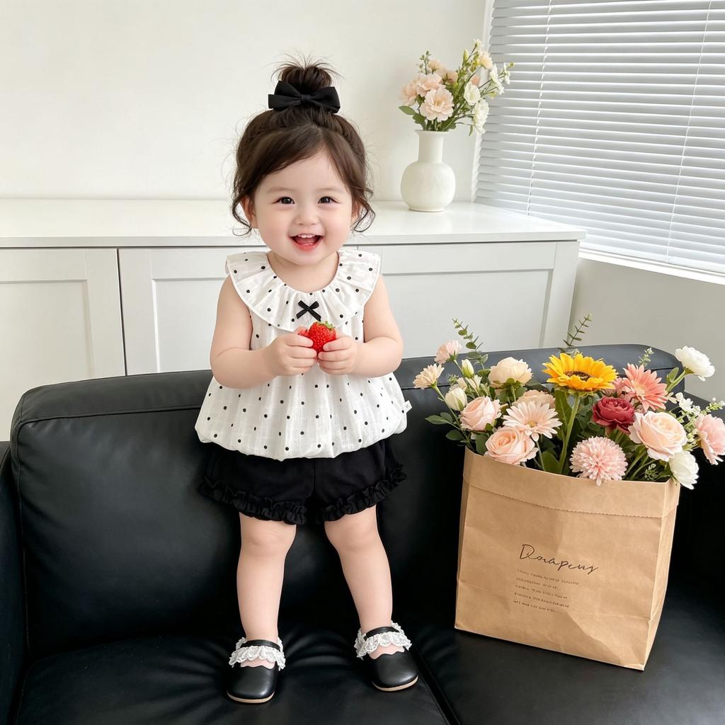 Girls Summer Polka Dot Tank Top and Shorts Set Stylish Toddler Outfit