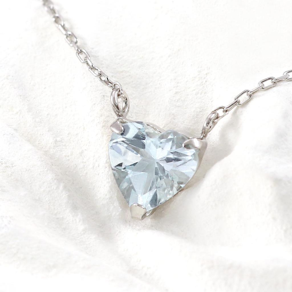Barzaz Platinum Pt900 Heart Aquamarine Necklace for March Light 40cm Women, Birthstone, Blue,