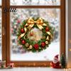 Christmas Window Clings Wreath Stickers Retro Santa Claus PVC Decals Waterproof Decorative Removable Film Static for Holiday Home Glass Doors