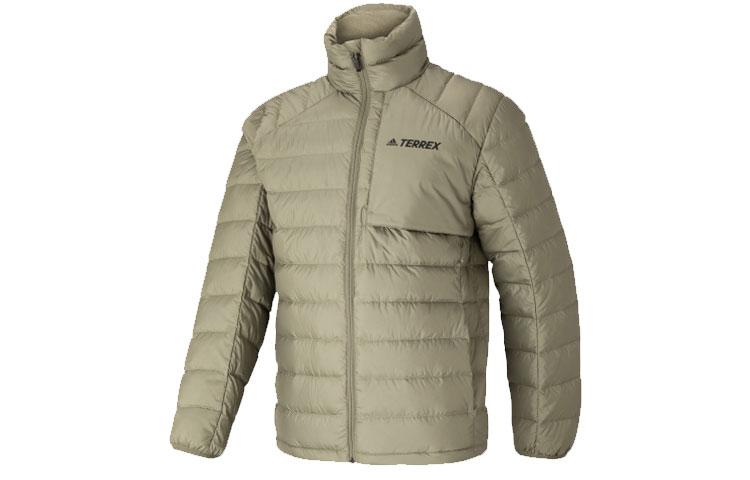 Adidas Down Jackets Men s Green Stand Collar Moderate Quilted Down Jacket HE3687 S