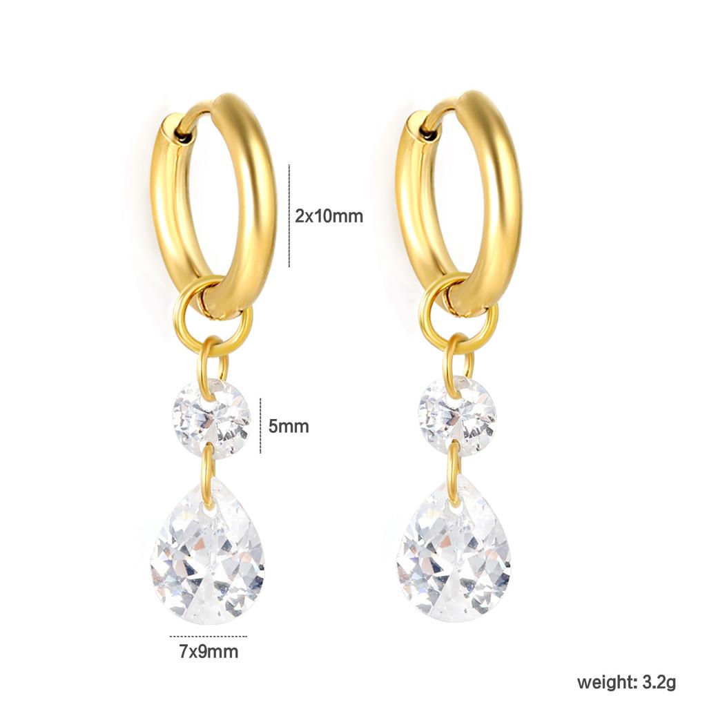 Fashion Light Luxury Water Drop Zircon Earrings Niche High Sense Geometric Round Horse Eye Zircon Earrings Stainless Steel Ear Buckles