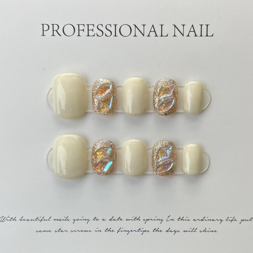 10pcs/set Purely Handmade Wearable Nails Removable Nail Art French Simple False Nails Finished Long and Short Nails