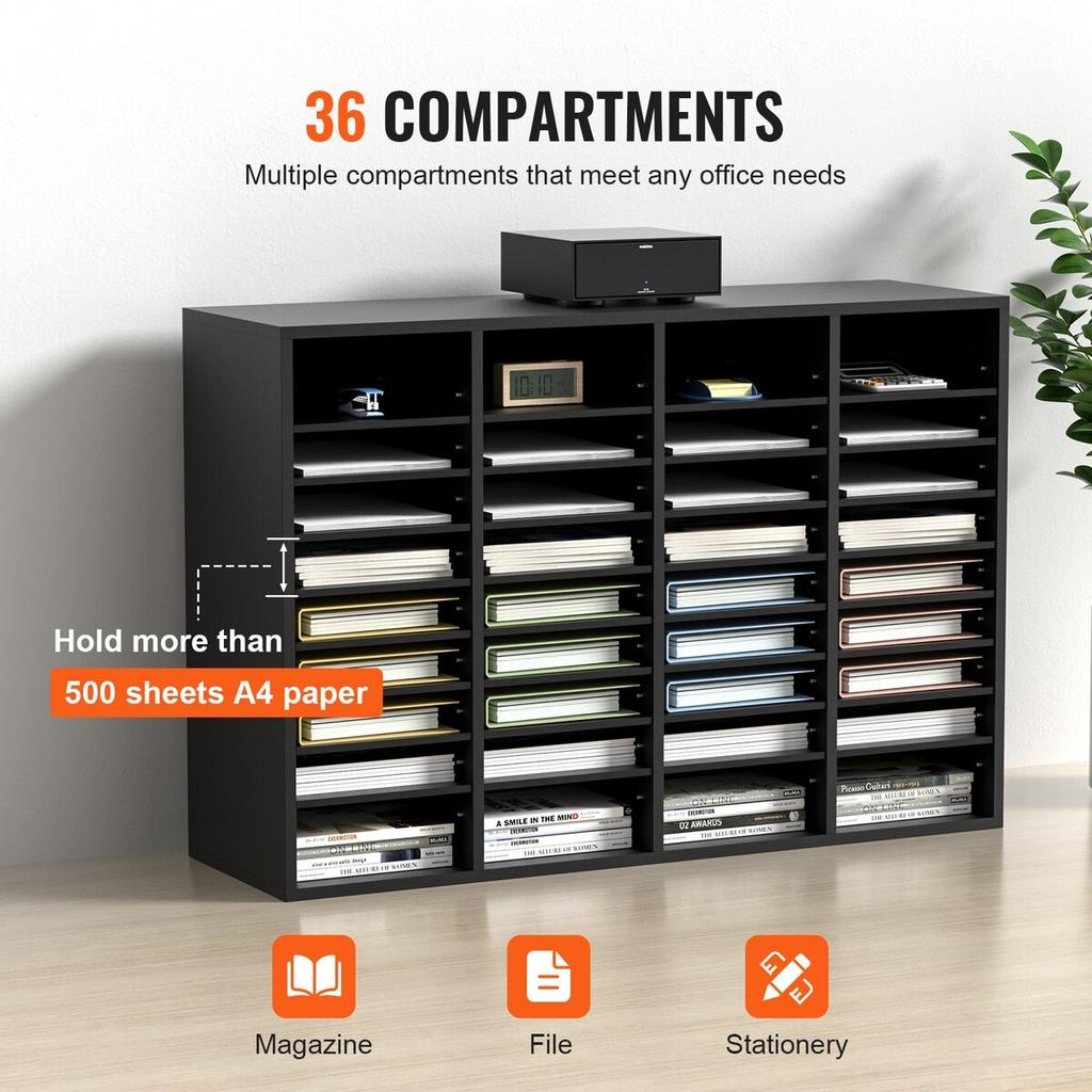 Wood Literature Organizer, 36 Compartments, File Sorter with Removable Shelves, Mailboxes Slot for Office Home Classroom Mailrooms Organization, EPA