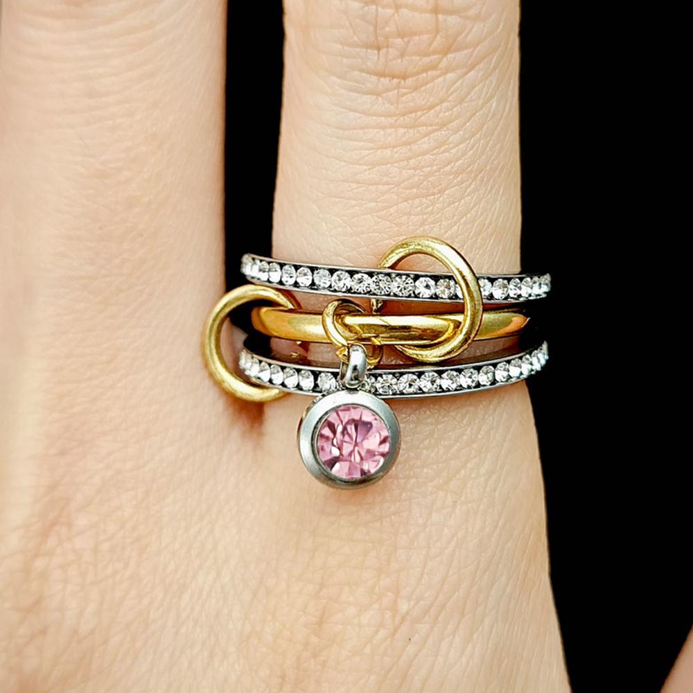 INS Trendy 12 Color Birthstone Charm Rings Stack Set Minimalist CZ Pendant Spinelli Ring For Women Girls Stainless Steel Jewelry