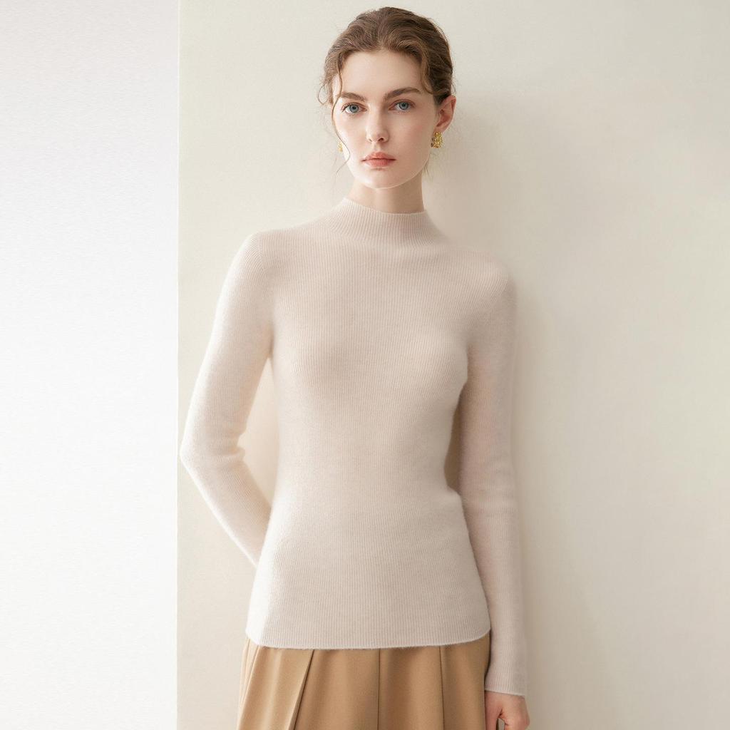 Seamless Pure Cashmere High Neck Women's Slimming Knit Sweater