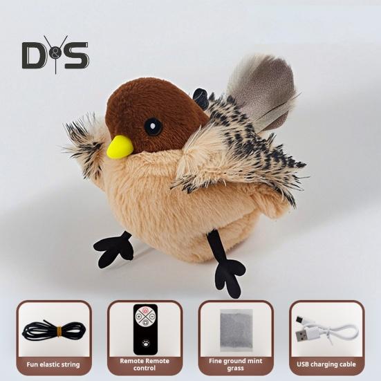 Flapping Bird Cat Toy Interactive Chirping Bird Catnip Toy with Lifelike Sound Touch Activated Rechargeable Bird Cat Kicker Toy for Indoor Cats