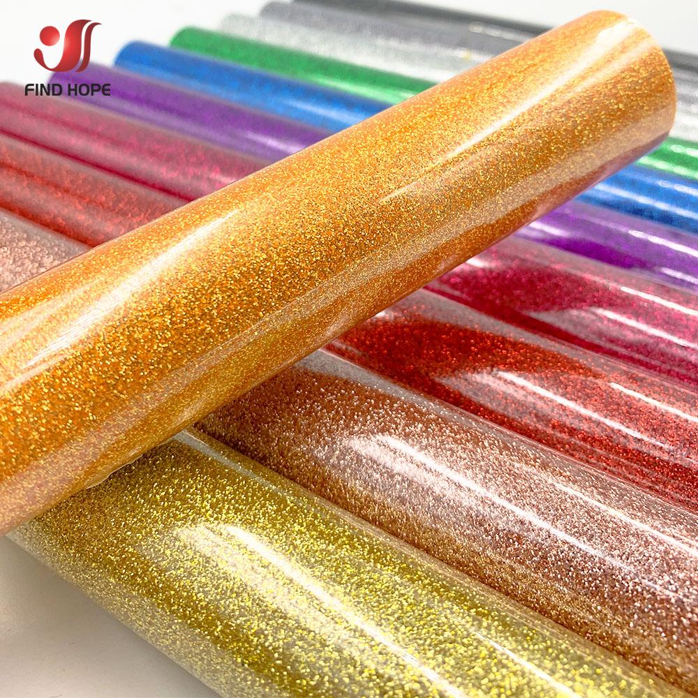 Glitter Heat Transfer Vinyl Film 19" x 39" Shiny PU HTV Heat Press Vinyl Sheet/Roll Iron-on Tshirt Fabrics for cut Silhouette
