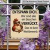 2D Flat, 1pc Vintage Chicken Metal Aluminum Sign with Humorous German Quote - Rustic Wall Art for Farmhouse, Cafe, Porch Decor - Funny Gift for