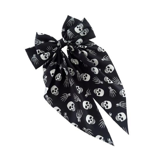 Festive Halloween Hair Accessory Bow Spring Clips for Women, Pumpkin Skeleton Ghost Hand Printed Clip Fabric Barrettes, Cute Horror Accessories