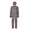 4Pcs/Set Halloween Outfit Adult Kid Prisoner Costume with Classic Robe Style Striped Print Role-Playing Tops Pants Hat Chain Set