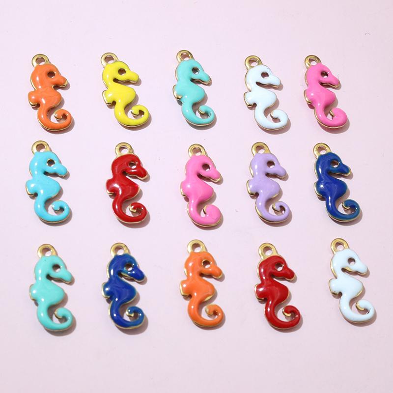 20pcs 12x6mm Stainless Steel Seahorse Hippocampus Enamel Charms Pendant Stainless Steel DIY Jewelry Making Accessories Findings