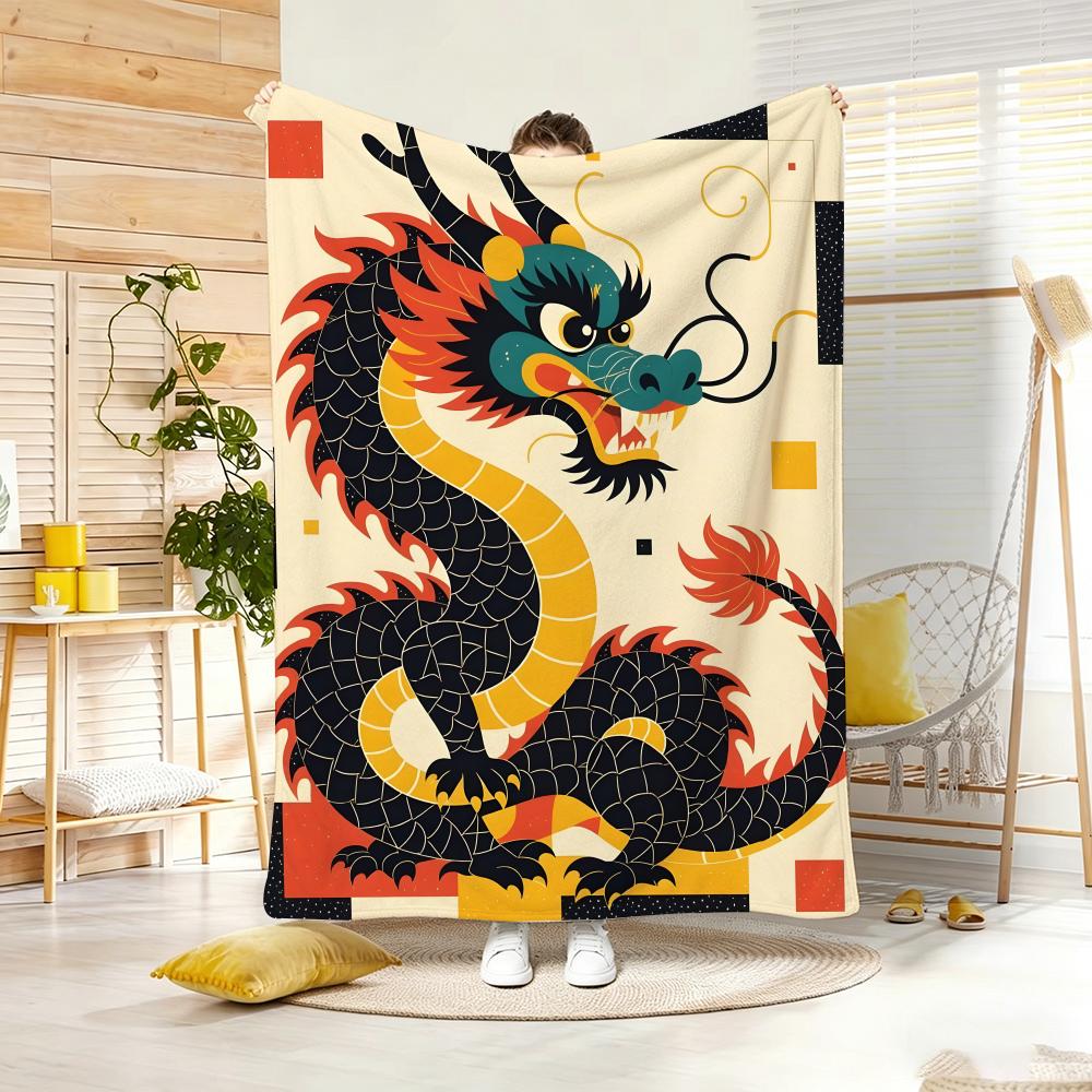Art Illustration M-Mondrian Loong Throw Lightweight Flannel Blanket Soft Skin-Friendly For Summer Cooling